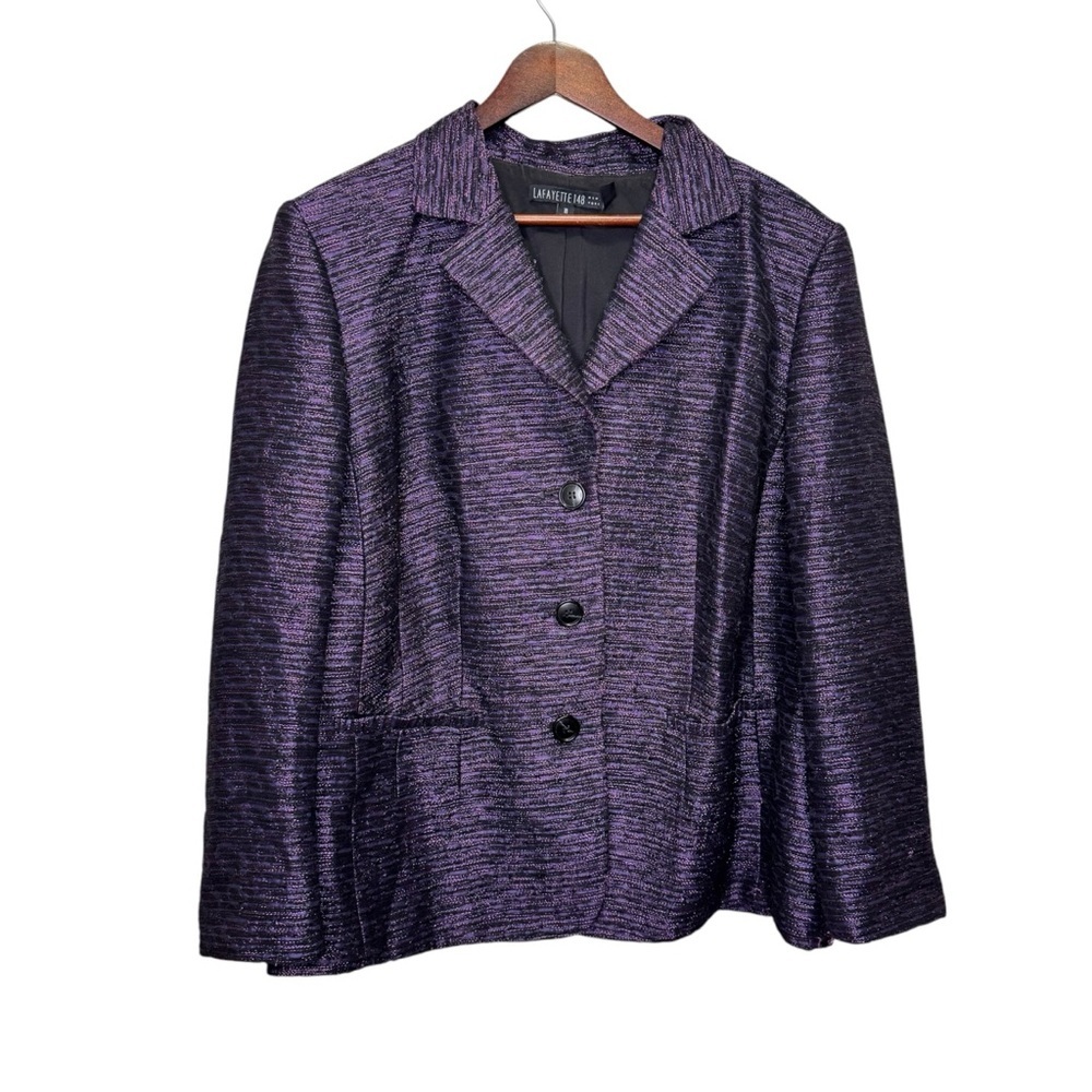 Lafayette 148 Purple Wool Tweed Blazer Jacket Size 18